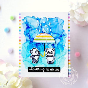 Sunny Studio Showering You With Love Panda Bears With Umbrella Card with Watercolor Background using Rainy Days Cutting Dies