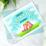 Sunny Studio Stamps Wishing You Showers of Happiness Spring Rain Boots Card (using Hayley Lowercase Alphabet Cutting Dies)