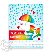 Sunny Studio Rainbow Umbrella & Polka-dot Rain Boots Spring Encouragement Card (using Rainy Days Metal Cutting Dies)