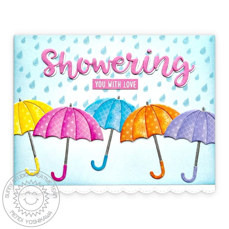 Sunny Studio Showering You With Love Baby or Bridal Shower Umbrella Card (using Hayley Uppercase Alphabet Metal Cutting Dies)