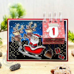 Sunny Studio Countdown To Christmas Santa, Reindeer & Sleigh Holiday Advent Calendar DIY Card using Santa Claus Lane Stamps