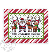 Sunny Studio Stamps Red Candy Cane Striped Santa & Reindeer Holiday Christmas Card using Mini Mat & Tag 2 Metal Cutting Dies