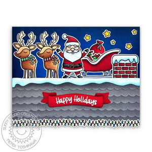 Sunny Studio Happy Holiday Santa on Roof with Chimney & Sleigh Christmas Card (using Reindeer Games 4x6 Clear Stamps)