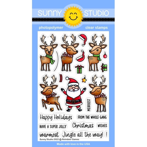 Sunny Studio Reindeer Games Santa Claus Christmas Holiday 4x6 Clear Photopolymer Stamps SSCL-340