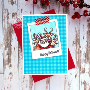 Sunny Studio Happy Holidays Santa Claus & Reindeer Polaroid Christmas Card (using Reindeer Games 4x6 Clear Stamps)