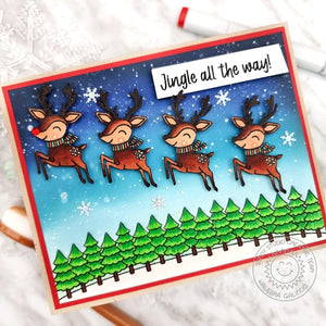 Sunny Studio Leaping Flying Reindeer Jingle All The Way Holiday Christmas Card (using Reindeer Games 4x6 Clear Stamps)
