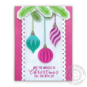 Sunny Studio May Miracle of Christmas Fill You With Joy Holiday Ornament Card using Inside Greetings Christmas Clear Stamps