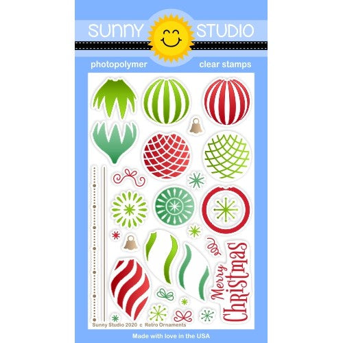 Sunny Studio Stamps Retro Ornaments Vintage Holiday Christmas 4x6 Clear Photopolymer Stamp Set