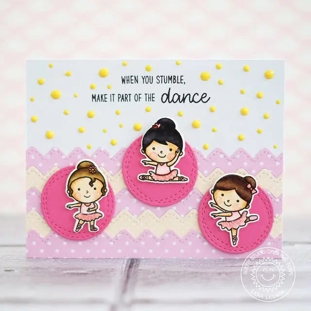 Sunny Studio Stamps Ballerina Trio Card with Ric Rac Borders
