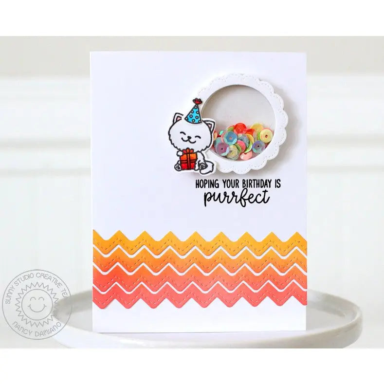 Sunny Stamps Kitty Cat Ombre Birthday Card using Ric Rac Border Dies
