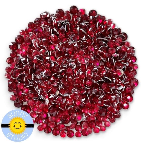 Sunny Studio Transparent Ruby Red Jewel Rhinestones Crystals- 3mm, 4mm & 5mm