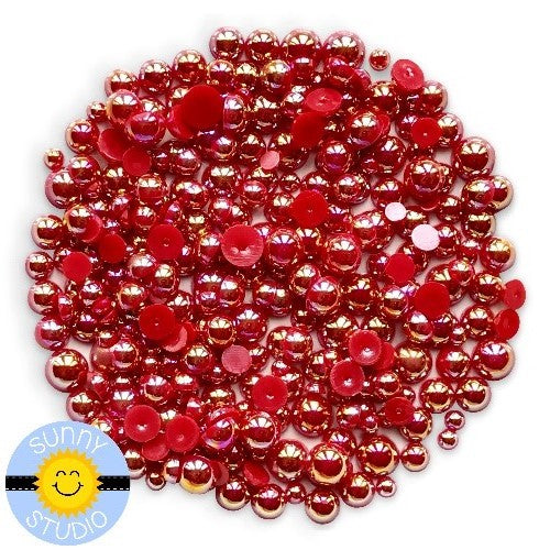 Sunny Studio Stamps Iridescent Glossy Ruby Red Pearls Embellishments- 3mm, 4mm, 5mm & 6mm