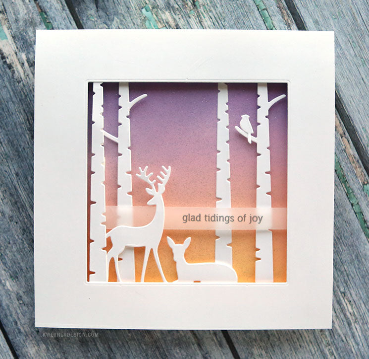 Sunny Studio Stamps Rustic Winter Birch Trees & Deer Silhouette Christmas Card by Kristina Werner at kwernerdesign.com