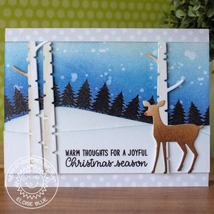Sunny Studio Rudolph Red Nose Deer with Birch Trees Holiday Christmas Card (using Rustic Winter Metal Cutting Dies)