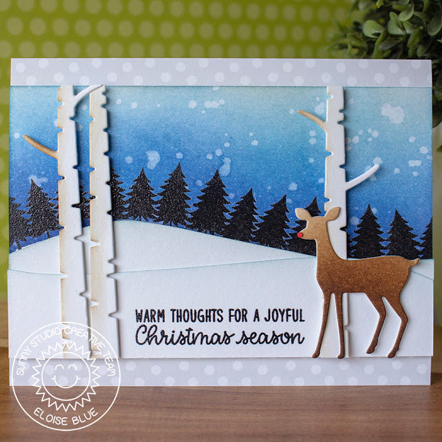 Sunny Studio Deer Christmas Card (using trees from Here Comes Santa stamps)