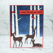 Sunny Studio Stamps Deer, Cardinal Birds & Birch Trees at Night Scenic Christmas Card (using Rustic Winter Metal Cutting Dies)