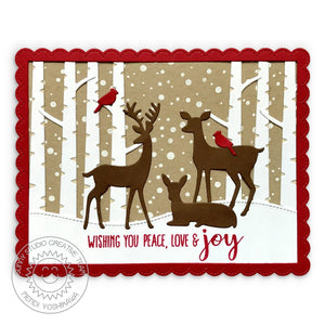 Sunny Studio Stamps Rustic Winter Birch Trees & Deer Kraft Red Scalloped Christmas Card