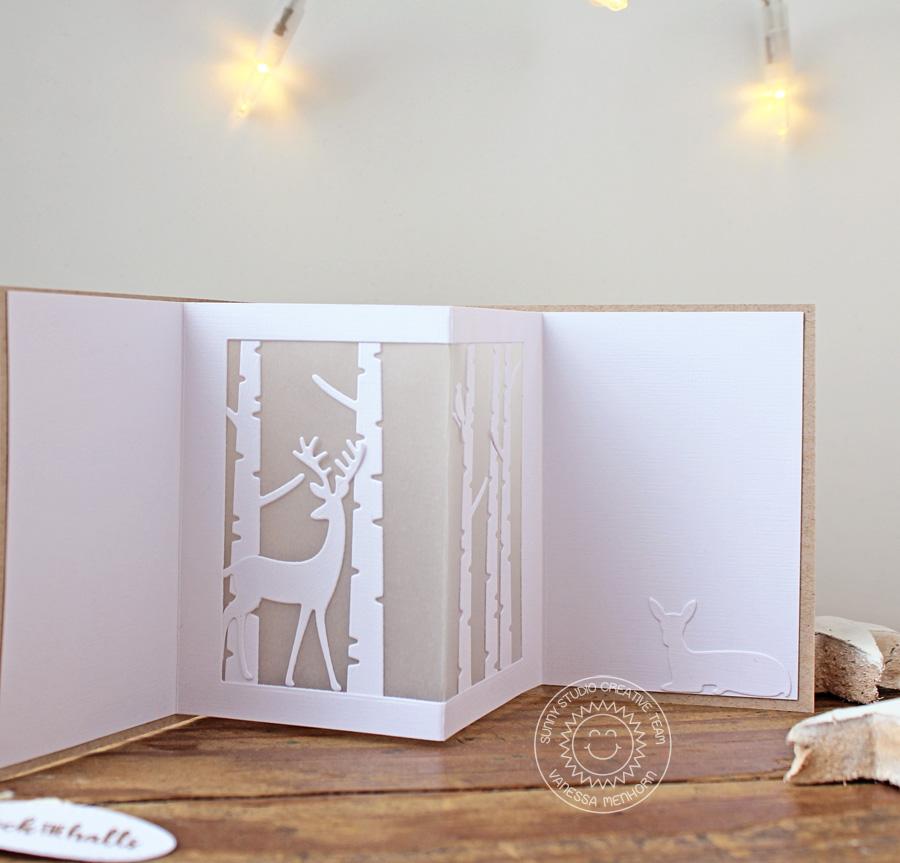 Sunny Studio Stamps Birch Trees and Deer Pop-up Vellum Card by Vanessa Menhorn (using Rustic Winter Metal Cutting Dies)