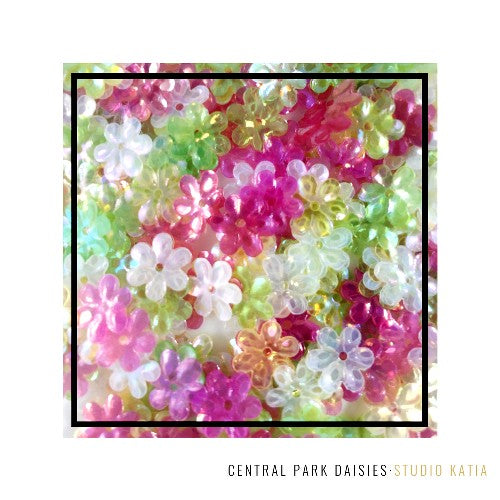 Studio Katia Central Park Fusion 10mm Iridescent Cupped Pink, Green, Yellow & White Clear Daisy Flower Sequins