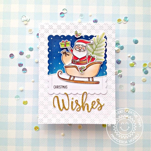 Sunny Studio Stamps Christmas Wishes Santa Claus Holiday Card with Gingham Embossed Texture (using Buffalo Plaid 6x6 Embossing Folder)