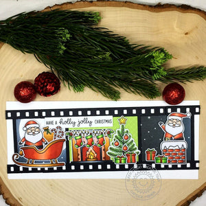 Sunny Studio Stamps Santa Claus with Sleigh, Chimney and Fireplace Scenes Winter Holiday Christmas Card by Candice Fisher (using Fall Flick Filmstrip Metal Cutting Dies)