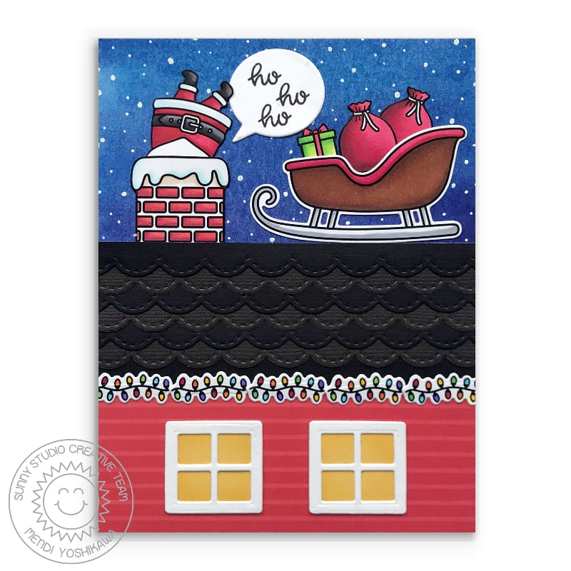 Sunny Studio Stamps Santa Claus Lane Santa Going Down Chimney with Feet sticking out Handmade Holiday Christmas Card
