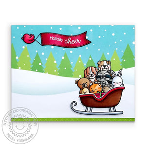 Sunny Studio Stamps Santa Claus Lane Animal Critters in Sleigh Snowy Scene Holiday Christmas Card