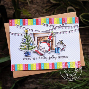 Sunny Studio Stamps Santa Claus Lane Have A Holly Jolly Christmas Santa Coming Down Chimney Rainbow Holiday Card