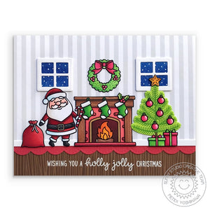 Sunny  Studio Stamps Santa Claus on Christmas Eve Living Room Fireplace Scene Card (using Sweet Treat House Add-on Dies)