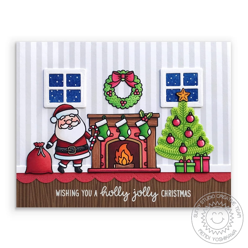Sunny Studio Stamps Santa Claus Lane Night Before Christmas Fireplace with Tree Scene Handmade Holiday Card