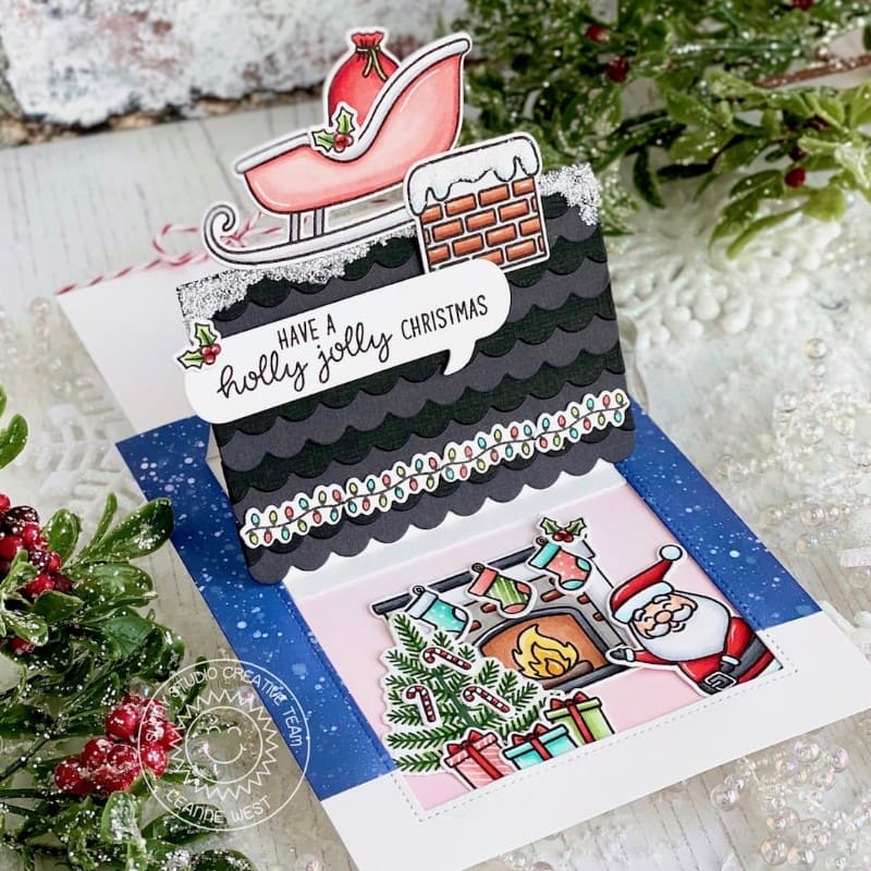 Sunny Studio Stamps Santa Claus Lane Pop-up Sliding Window Handmade Holiday Christmas Card by Leanne West