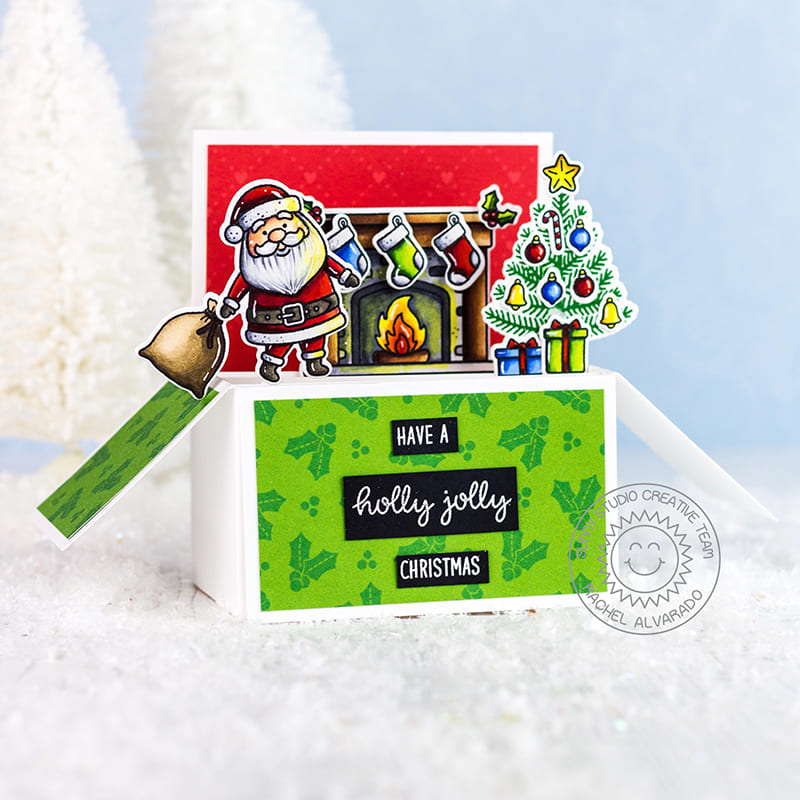 Sunny Studio Stamps Santa Claus Lane Santa with Fireplace, Stockings & Christmas Tree Pop-up Box Winter Holiday Christmas Card