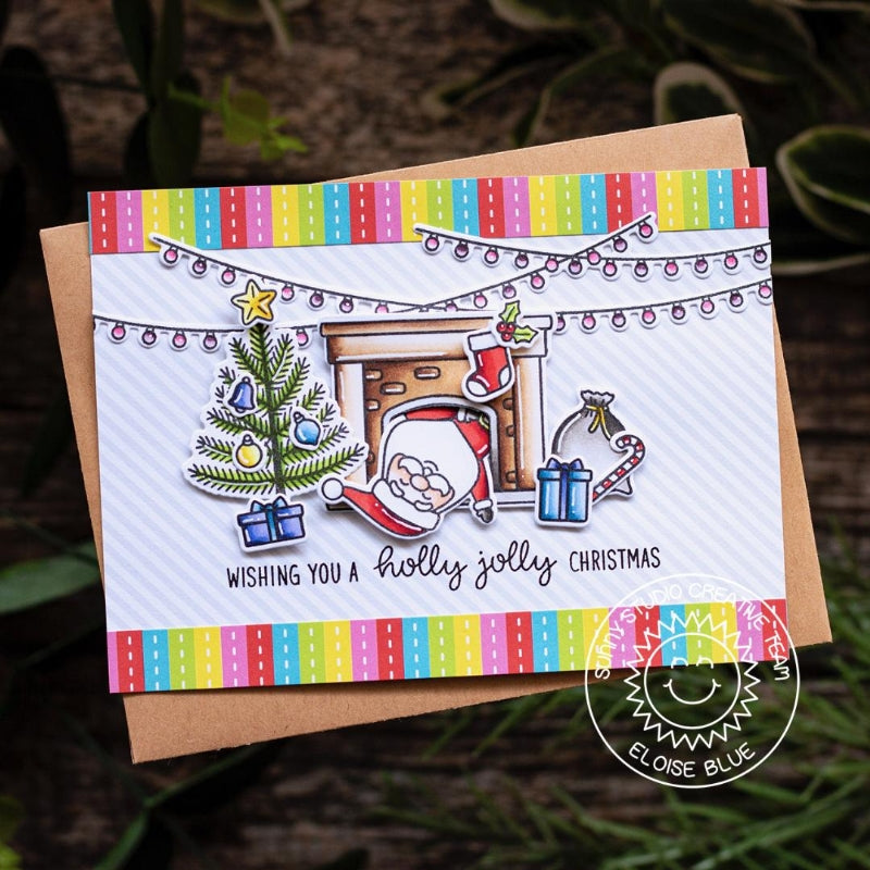 Sunny Studio Stamps Striped Santa Claus Handmade Holiday Christmas Card by Eloise Blue (using Subtle Grey Tones 6x6 Paper Pack)