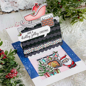 Sunny Studio Stamps Santa Claus Lane Sliding Window Pop-up Card (using Sweet Treats House Add-on metal cutting die)