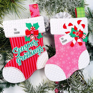 Sunny Studio Stamps Stocking Shaped Holiday Christmas Tags with Gift Card Pocket (using Joyful Holiday 6x6 Paper)
