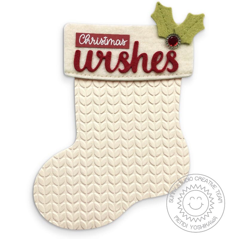 Sunny Studio Stamps Stocking Shaped Card using Cable Knit Embossing Folder