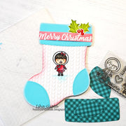 Sunny Studio Stamps Embossed Holiday Stocking Shaped Christmas Card with Holly (using Cable Knit 6x6 Embossing Folder)