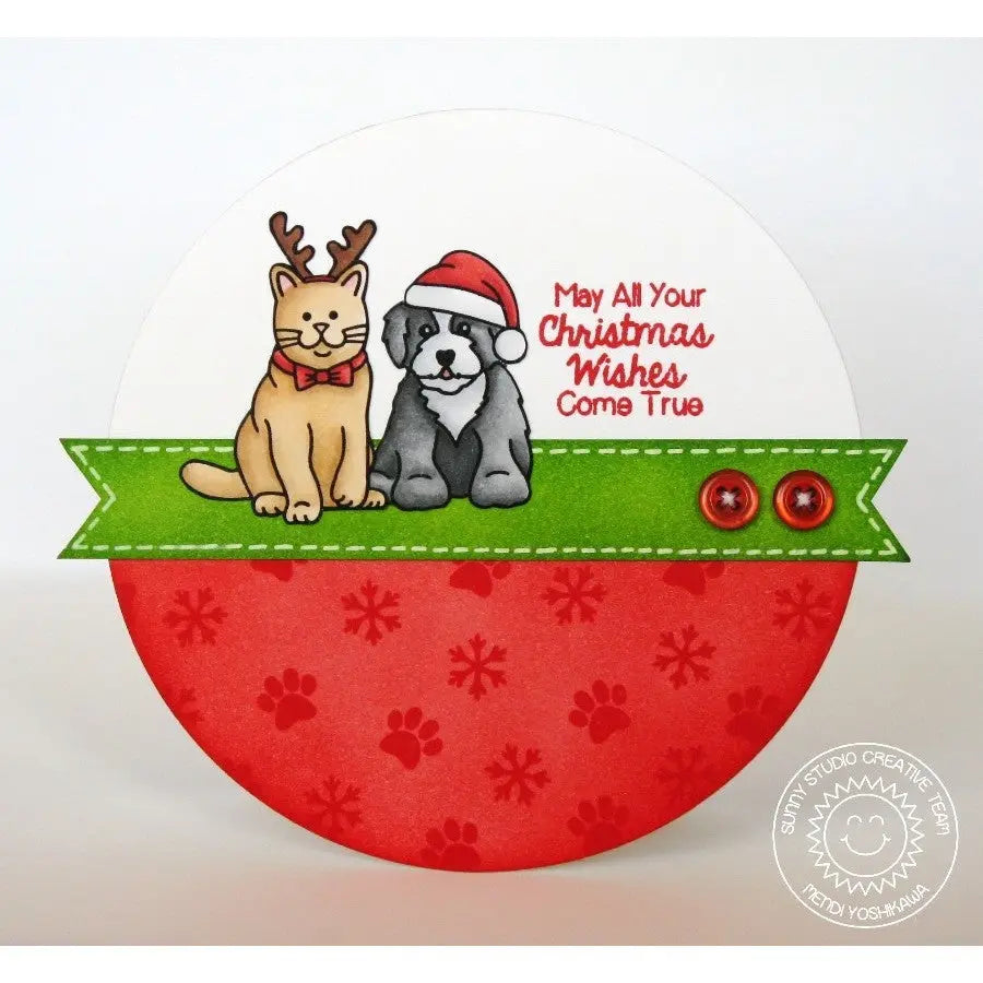 Sunny Studio Stamps Santa's Helpers Reindeer Cat & Santa Dog Circle Shaped Card