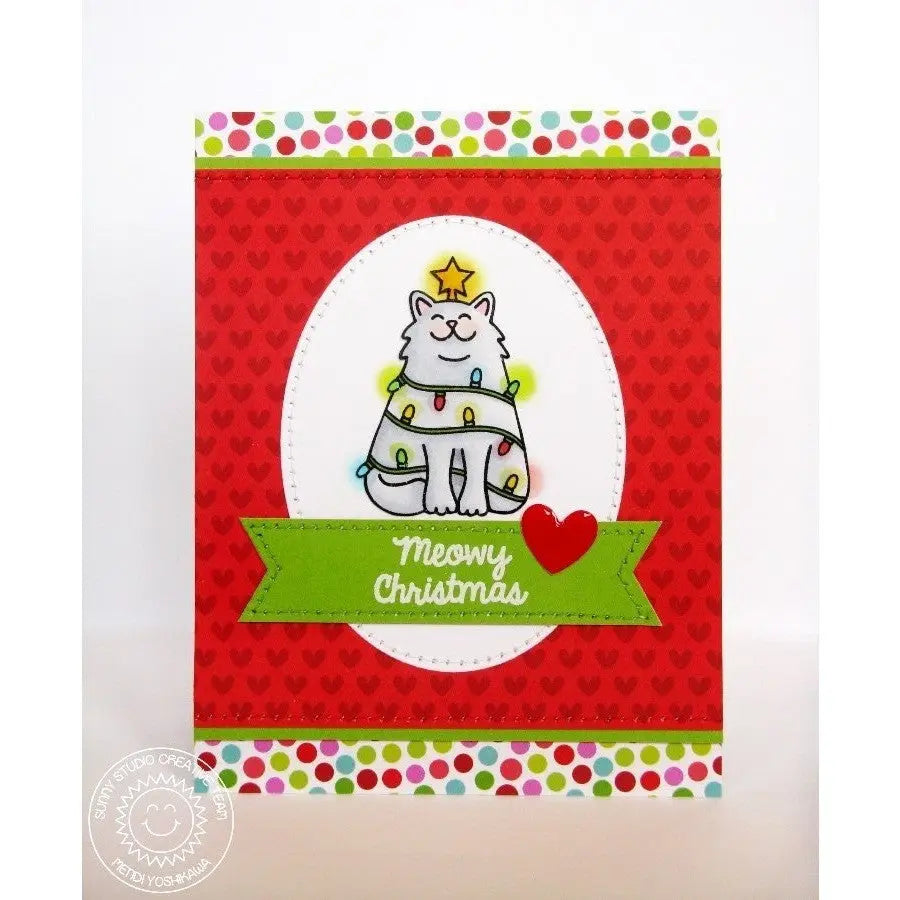 Sunny Studio Stamps Santa's Helpers Kitty Cat Wrapped in Holiday Lights Meowy Christmas Card