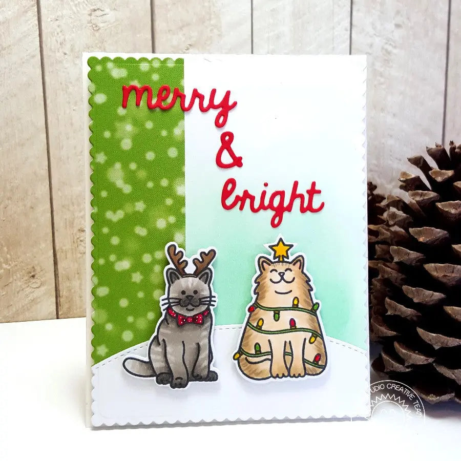 Sunny Studio Stamps Santa's Helpers Merry & Bright Kitty Cats Christmas Card