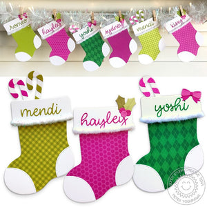 Sunny Studio Stamps Santa's Stocking Pink, Green & Iridescent Christmas Holiday Banner by Mendi