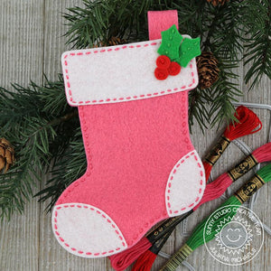 Sunny Studio Stamps Santa's Stocking Pink Felt Christmas Ornament by Juliana Michaels