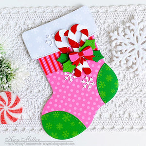 Sunny Studio Stamps Santa's Stocking Pink & Green Candy Cane Shaped Christmas Card by Kay Miller