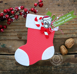 Sunny Studio Stamps Santa's Stocking Shaped Christmas Card with Owl & Candy Cane by Vanessa Menhorn