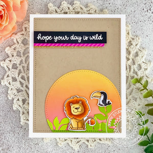 Sunny Studio Hope Your Day is Wild Punny Lion with Bird Jungle Themed Card using Savanna Safari Animal 4x6 Clear Stamps