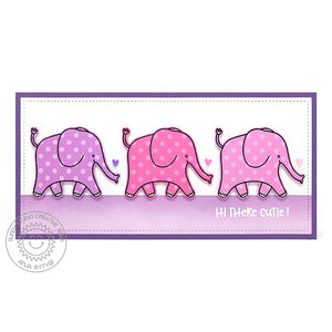 Sunny Studio Hi There Cutie Pink Polka-dot Elephant Slimline Baby Card using Savanna Safari Animal Clear Photopolymer Stamps