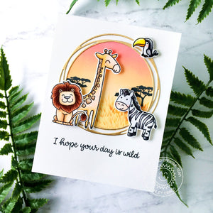 Sunny Studio Hope Your Day Is Wild Punny Lion, Giraffe & Zebra Puns Card using Savanna Safari 4x6 Clear Photopolymer Stamps