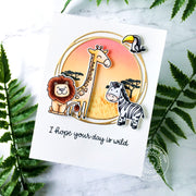 Sunny Studio Savanna Safari Punny Lion, Giraffe & Zebra Handmade DIY Greeting Card (using Loopy Snowflake Circle Frame Metal Cutting Die)