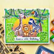Sunny Studio Zoo Animals Jungle Themed Card featuring Split Leaf Philodendron Leaf from Radiant Plumeria Clear Layering Stamps