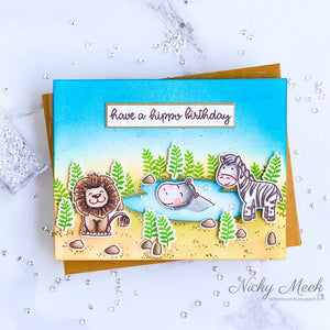 Sunny Studio Have A Hippo Birthday Handmade Card by Nicky Meek (using Savanna Safari 4x6 Clear Photopolymer Stamp Set)